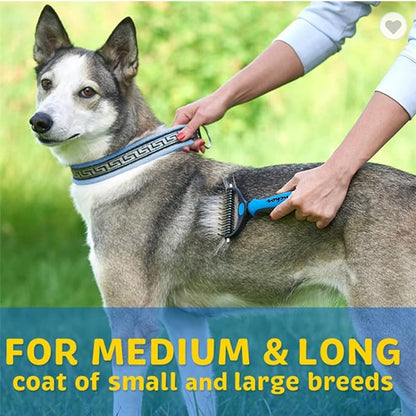 ANCHOR Pet Grooming Brush-Double Sided Shedding and Dematting Undercoat Rake Comb for Dogs and Cats, No More Nasty Shedding or Flying Hair (Blue), 1.0 Count