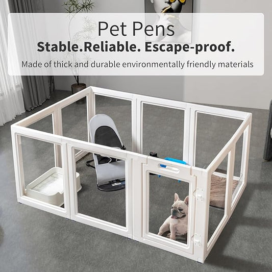 Acrylic Dog Pen,Dog Kennel,Clear Dog Playpen, Easy to Install WhiteDog Pen Indoor, 35.4" H, 8 Pieces