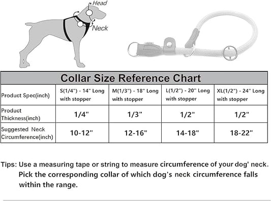Braided Rope Collar, Training Dog Collar, Round Martingale Collar, Slip Collar with Adjustable Stopper and Slidable Stop Ring - Ideal for Medium Dogs (M(1/3") - 18" Long, Light Blue)