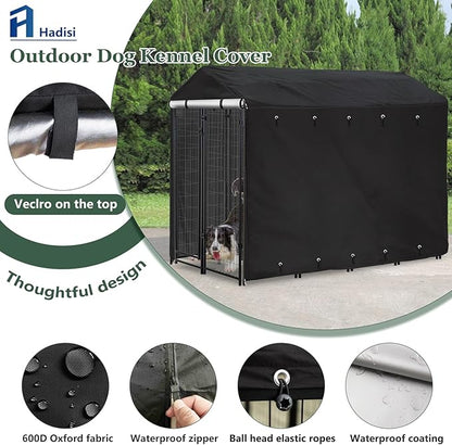 Outdoor Dog Kennel Cover Full Coverage Windproof Anti-UV 8'Dx4'Wx6'H.Waterproof Dog Kennel Cover for Multiple Brands of Dog Kennels,Cover Only,Black.(Patent Pending)