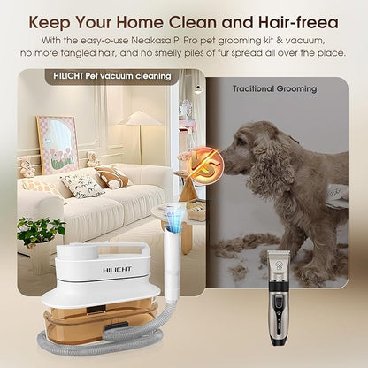 Dog Grooming Kit, Dog Hair Vacuum with Nail Clipper and 4L Dust Cup, 6 Pet Grooming Tools, Silent Pet Vacuum for Cats, Dogs and Other Animals