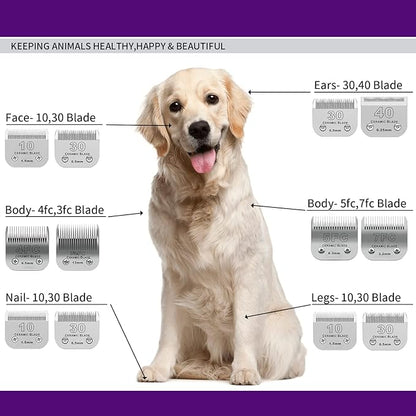 Detachable Pet Dog Clipper Blades, Compatible with Andis Size-7FC Cut Length 1/8"(3.2mm), Most Oster A5, Wahl KM Series Clippers,Made of Ceramic Blade & Stainless Steel Blade