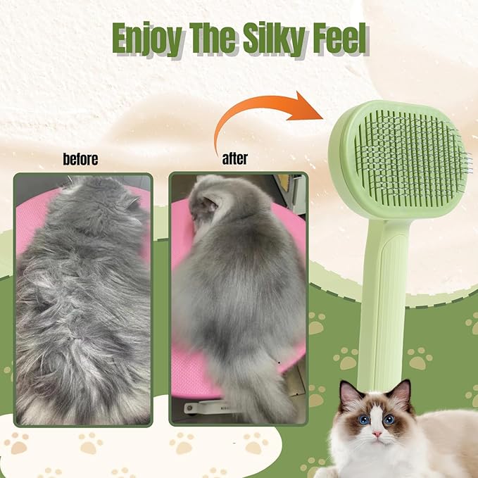 Self-Cleaning Slicker Brush for Dogs & Cats - Gentle Deshedding Grooming Tool for Long and Short Hair Pets, Removes Loose Fur, Undercoat, and Tangles