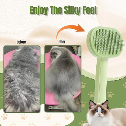 Self-Cleaning Slicker Brush for Dogs & Cats - Gentle Deshedding Grooming Tool for Long and Short Hair Pets, Removes Loose Fur, Undercoat, and Tangles
