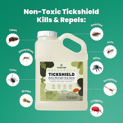 Cedarcide Extra Strength Tickshield | Deep Woods Cedar Oil Tick & Mosquito Repellent Spray for People, Pets, & Indoors | Kills & Repels Fleas, Ticks, Ants, Mites & Mosquitoes | Gallon