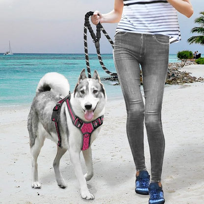BARKBAY No Pull Dog Harness Large Reflective Dog Harness with Front Clip and Easy Control Handle for Walking Training Running with ID tag Pocket(Pink/Black,S)