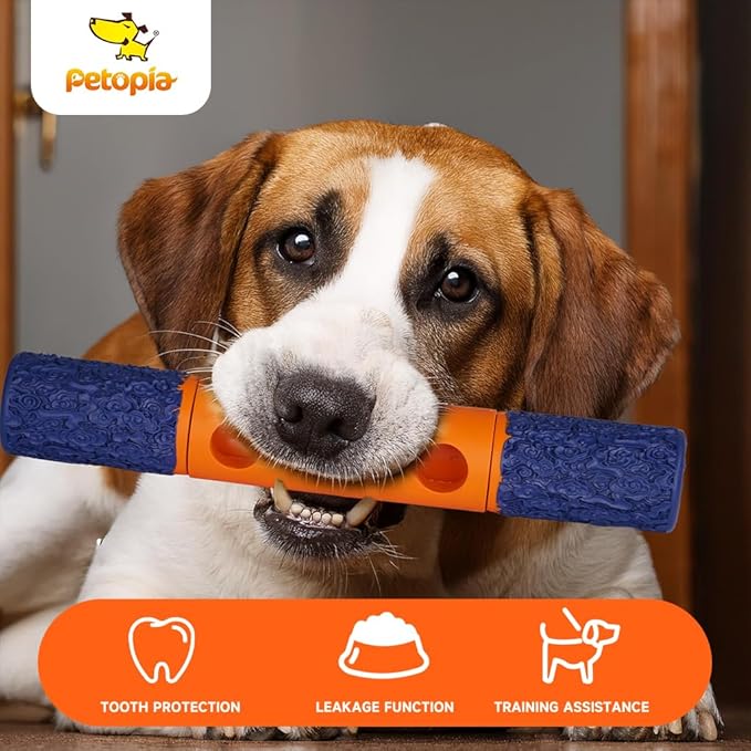 Stick Interactive Dog Toy 9” in Outdoor Dog Toy for Aggressive Chewers Tough Natural Rubber Chew Toys (Red&Yellow)