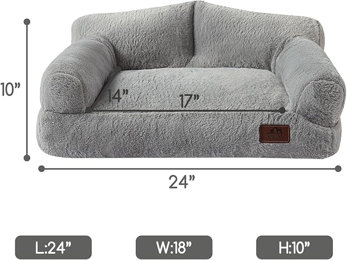 Hollypet Fluffy Plush Pet Cat Couch Soft Calming Pet Sofa Bed for Medium Small Cats and Dogs, Silver Gray