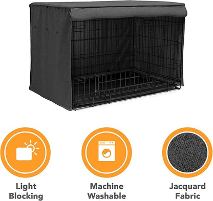 Friends Forever Metal Dog Crate Cover 30 inch, Wire Dog Kennel Cover w/Light Blocking Protective Curtain, Dog Cage Cover w/Roller Shades, Machine Washable, Trucker Black