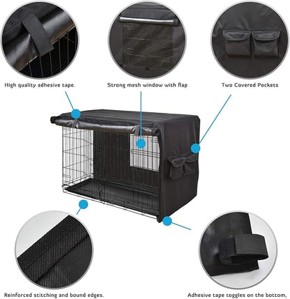 HONEST OUTFITTERS Dog Crate Cover, 48 Inch Dog Kennel Cover for Medium and Large Dog, Heavy Duty Oxford Fabric,with Double Door, Pockets and Mesh Window (49L x 31W x 33H, Black)