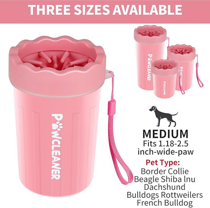 Dog Paw Cleaner for Dogs, (with 3Pcs Absorbent Towels & Adjustable Bath Brush) Dog Paw Washer, Pet Foot Cleaner (Pink, Medium)