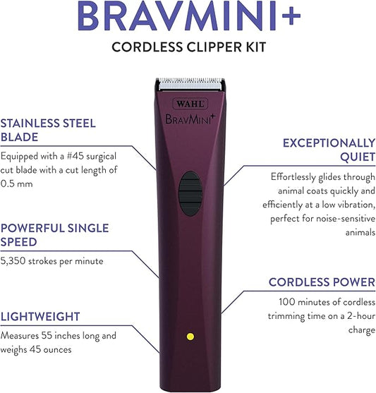 Wahl Professional Animal Bravmini+ Pet, Dog, Cat, & Horse Cordless Trimmer Kit - Purple