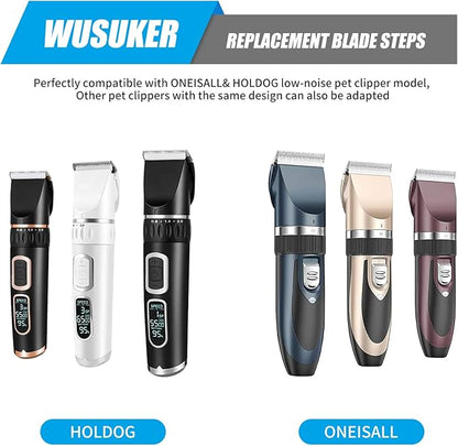 Replacement Blade for Most HOLDOG & oneisall Dog Grooming Clippers, Snap-in Replacement Blades Fit for Most Low Noise Dogs Cats Grooming Clipper, (2 Pack Blade + 4 Pcs Guards)