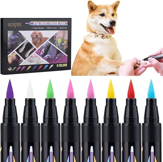 Dog Nail Polish， Dog Nail Polish Pens Quick Dry-8 Colors, Pet Nail Polish Set for Dogs， DIY Dogs Puppy Nails, Dog Safe Nail Polish Non Toxic, Odorless, Easy to Apply