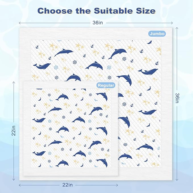 MIZOK Puppy Pads, 36"x36" Dolphin Print Dog Pee Pads Extra Large with Adhesive Tabs, Leak-Proof, 6-Layer Leak-Proof Super Absorbent, Quick-Dry Disposable (30 Count)