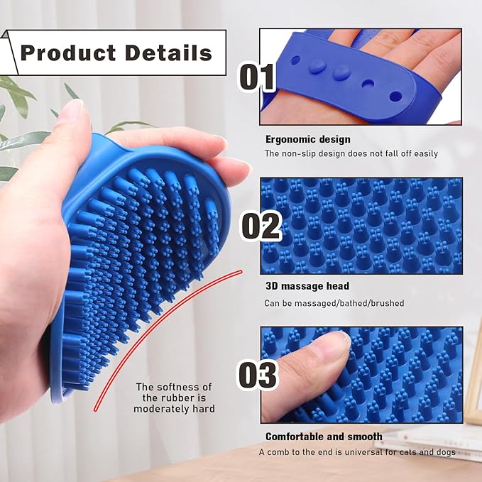 Dog Bath Brush, Dog Shampoo Brush with Washing Pet Rubber Bathing Rubber Curry Brush for Bathing for Grooming, Shedding, Massaging