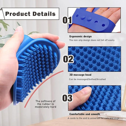 Dog Bath Brush, Dog Shampoo Brush with Washing Pet Rubber Bathing Rubber Curry Brush for Bathing for Grooming, Shedding, Massaging