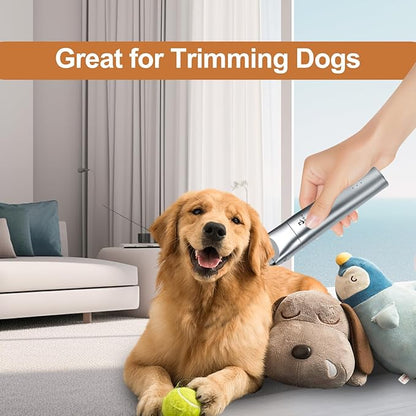Dog Clippers Grooming Kit Hair Clippers with Nail Grinder Set 4 in 1, Cordless Electric Trimmer- Low Noise Paw Trimmer-USB Rechargeable Quiet Nail Grinder Shaver for Cats and Other Pets （Sliver）