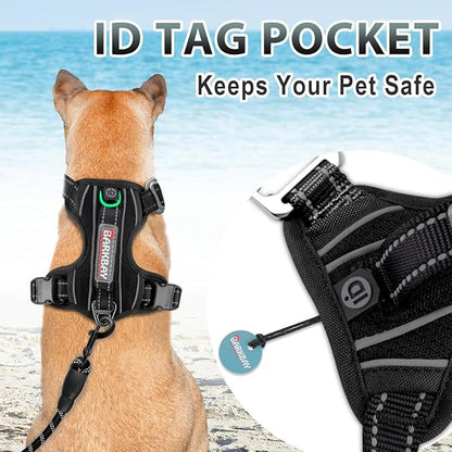 BARKBAY No Pull Dog Harness 3 Buckles Large Reflective Dog Harness with Front Clip and Easy Control Handle for Walking Training Running with ID tag Pocket(Black,S)