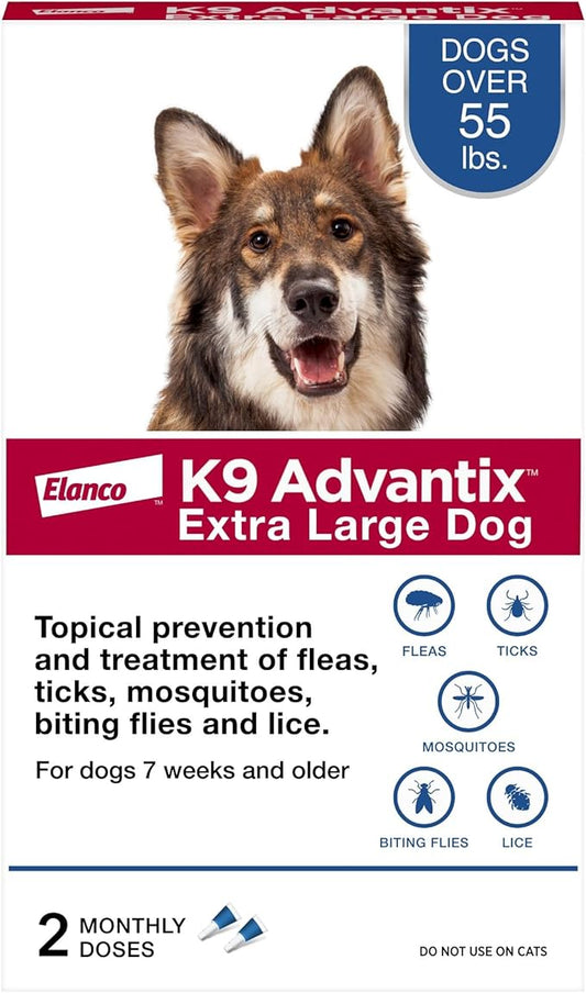 K9 Advantix Flea, Tick & Mosquito Prevention for Dogs Over 55 lbs. | Flea Drops for Extra Large Dogs | Apply Monthly | 2 Treatments
