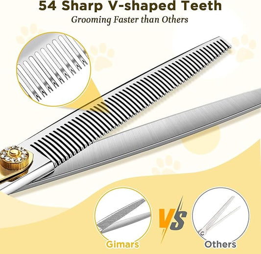 Gimars 8 Inch Sharp 54 Teeth Professional Dog Grooming Scissors Heavy Duty 440C Stainless Steel Ergonomic Pet Grooming Scissor for Dogs, Cats and Other Animals