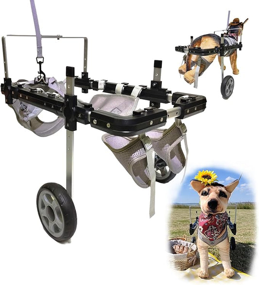 Dog Wheelchair,Lightweight Aluminum Frame with Handle,Extended Leg Straps,Includes Leash,Fits Pugs,French Bulldogs,and Schnauzers（Middle Size）/Beagle,Corgi,and Cocker Spaniel（Large Size）