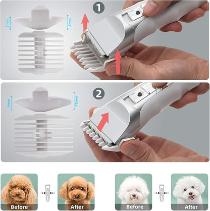 JAKEMY Dog Clippers Low Noise Pet Clippers Rechargeable Dog Trimmer Cordless Pet Grooming Tool with Pet Glooming Glove Comb Guides Scissors Nail Kits LED Screen for Dogs Cats & Others