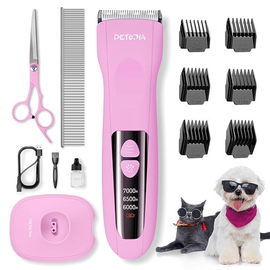 Dog Grooming Clippers - Low Noise Electric Dog Hair Trimmer Cordless Rechargeable Pet Clippers, 3 Speeds Dog Grooming Kit for Small Dogs Cats - Pink