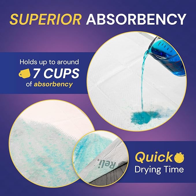 Reli. Disposable Bed Pads (35 Pack) | 30" x 36" | XL Bed Pads Disposable Adult Incontinence Sheets w/ Non-Slip Adhesives | Absorbent Peepads for Adults, Seniors, Puppy