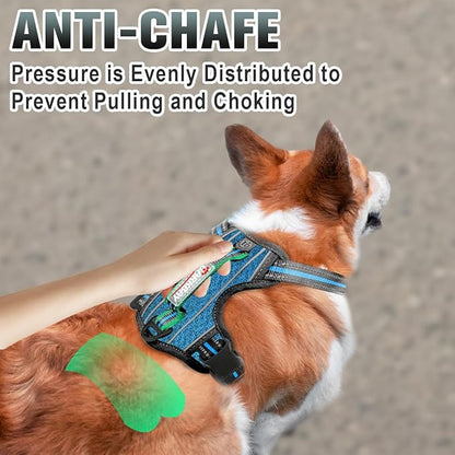 BARKBAY No Pull Dog Harness Large Reflective Dog Harness with Front Clip and Easy Control Handle for Walking Training Running with ID tag Pocket(Blue/Black,XS)