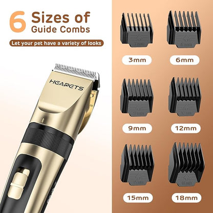 Dog Grooming Clippers, Low Noise, Electric Quiet, Adjustable Clipper Comb, Rechargeable Cordless Dog Hair Clippers for Dogs Cats Pets, Gold
