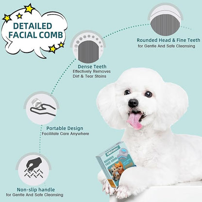 Face Comb for Dogs,Pet Grooming Combs with Rounded FineTeeth,Stainless Steel Tear Stain Remover for Dogs Cats,Lightweight & Portable Pet Grooming Brush Suitable for All Furry Pets