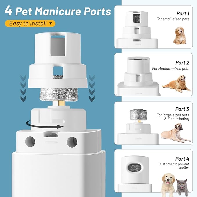 4-Speed Dog Nail Grinder, Professional Dog Nail Trimmers with UV Light & Battery Level Display, Rechargeable Painless Smoothing Quiet Pet Nail Grinder for Small Medium Large Dogs and Cat