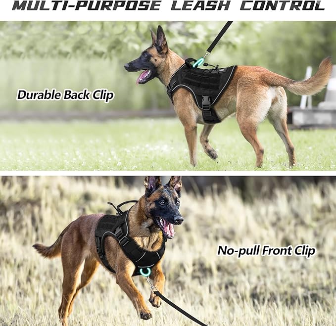 WINGOIN Tactical Dog Harness for Extra Large Dogs, Heavy Duty No Pull Dog Harness with Handle, Adjustable Reflective Military K9 Big Dog Vest for Great Dane, Walking, Training, Hunting, Black (XXL)
