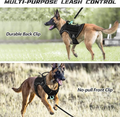 WINGOIN Tactical Dog Harness for Extra Large Dogs, Heavy Duty No Pull Dog Harness with Handle, Adjustable Reflective Military K9 Big Dog Vest for Great Dane, Walking, Training, Hunting, Black (XXL)