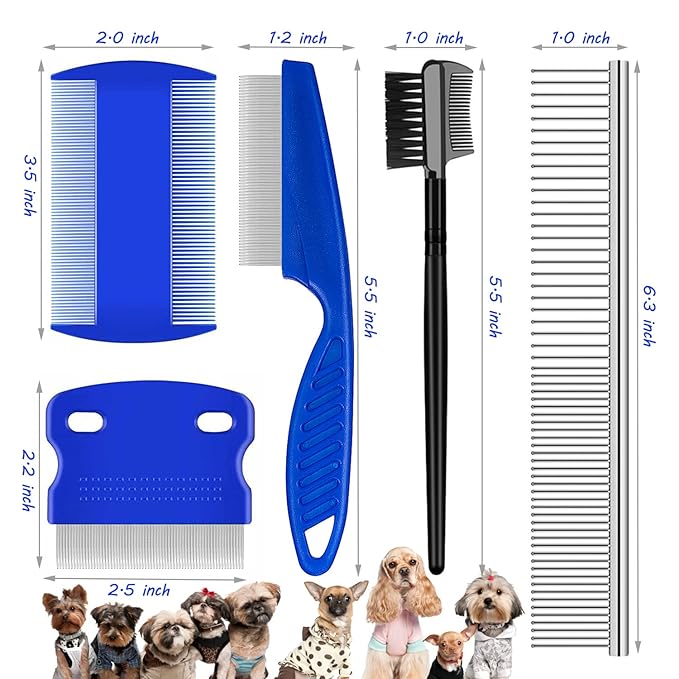 Flea & Lice Comb - 2-in-1 Metal Round Smooth Teeth Comb for Cats & Dogs - Removes Floating Hair, Tangles & Dander (Blue)