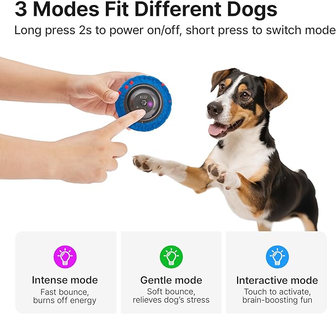 Potaroma Dog Ball Toys, Interactive Motion Activated 3 Mode Automatic Bouncing Ball Toys Durable E-TPU Material for Medium/Large Dogs, USB Rechargeable 3.2 Inches