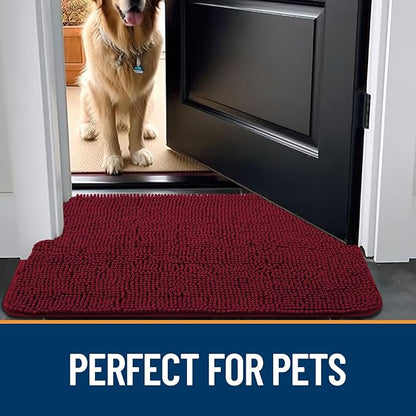 OLANLY Dog Door Mat for Muddy Paws 47x24, Absorbs Moisture and Dirt, Absorbent Non-Slip Washable Mat, Quick Dry Chenille, Mud Mat for Dogs, Entry Indoor Door Mat for Inside Floor, Burgundy
