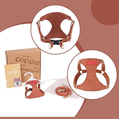 Puppytie No Pull xs Dog Harness with Multifunction Dog Leash,Soft Adjustable No Choke Escape Proof Pet Harness Vest,Brown Caramel,XS