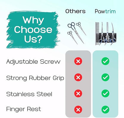 Professional Pet Grooming Kit – 5 in 1 Dog Grooming Scissors Kit - Dog & Cat Grooming Supplies - Adjustable Screw Scissors, 4CR Stainless Steel Dog Clippers, Hair Thinning Shears, Rubber Grips