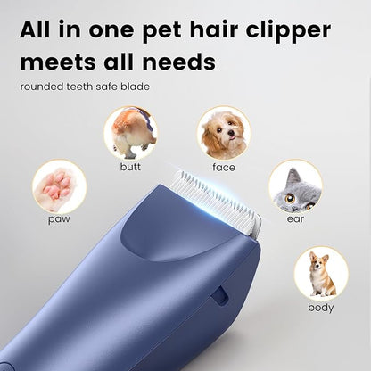 Dog Clippers Pet Grooming Kit, Low Noise Dog Hair Trimmer for Grooming Cordless Pet Shaver with LED Light for Dogs Cats Animals