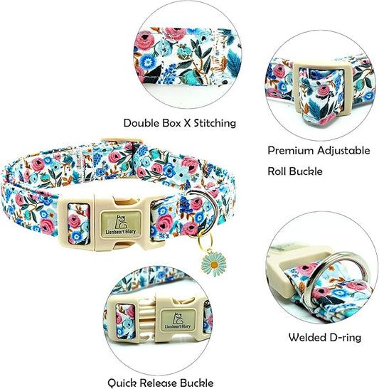 Lionheart glory Dog Collar Flowers Print Dogs Collar Spring Summer Cute Collars Dog Girl or Boy Soft Durable Adjustable Dog Collars for Large Dogs Pet Gift