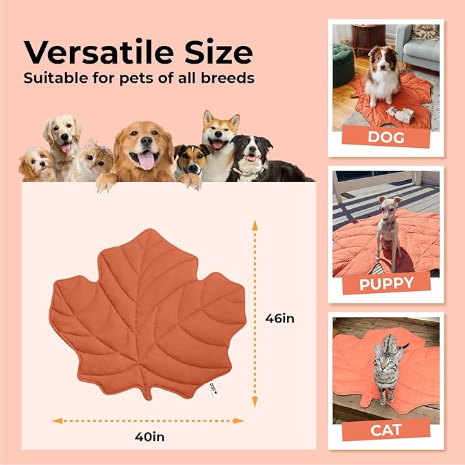 Dog Blanket Mat for Dogs Cats, 40×46" Leaf Design Pet Blankets Cover Machine Washable Double-Sided for Bed Couch Sofa Floors Furniture Protection, Maple Red