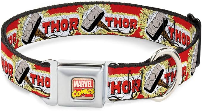 Buckle-Down Dog Collar Seatbelt Buckle Thor Hammer Red Yellow White 9 to 15 Inches 1.0 Inch Wide, Multicolor (DC-WTH005-S)
