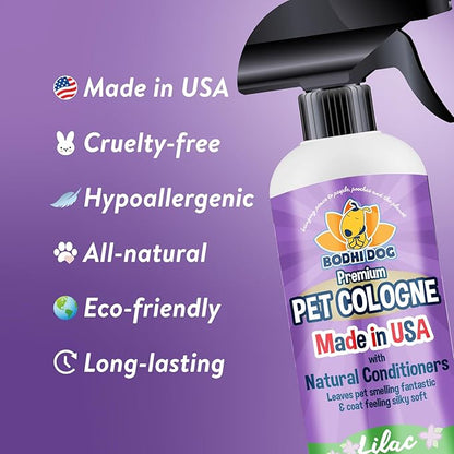 Bodhi Dog Natural Dog Cologne (Lilac) - Premium Scented Deodorizing Pet Perfume with Conditioner for Dogs & Cats - Keeps Pets Fresh & Clean - Gentle and Safe Formula, Made in USA (17 Fl Oz)