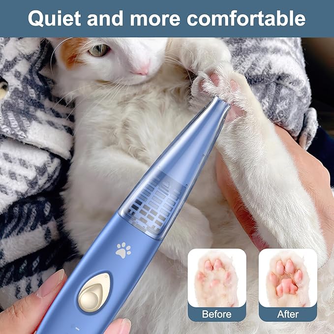 Upgraded Dog Paw Trimmer - Cordless Electric Grooming Clippers, Rechargeable Foot Trimmer for Small Pets, Cats & Dogs (Blue)