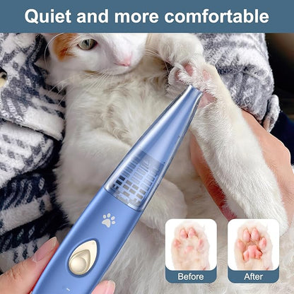 Upgraded Dog Paw Trimmer - Cordless Electric Grooming Clippers, Rechargeable Foot Trimmer for Small Pets, Cats & Dogs (Blue)