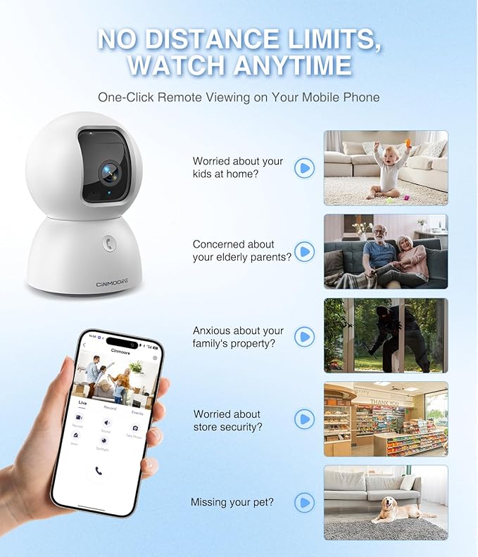 3K Baby/Pet Security Camera with 64GB SD Card, No Monthly Fee, 360° Pan-Tilt, Color Night Vision, AI Cry/Motion Detection, 2-Way Talk, WiFi 6, Compatible with Alexa