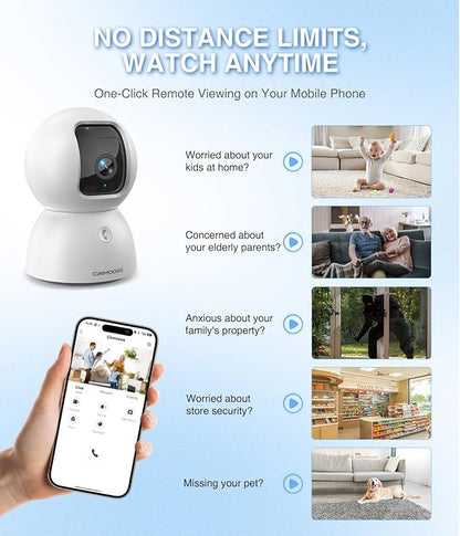3K Baby/Pet Security Camera with 64GB SD Card, No Monthly Fee, 360° Pan-Tilt, Color Night Vision, AI Cry/Motion Detection, 2-Way Talk, WiFi 6, Compatible with Alexa