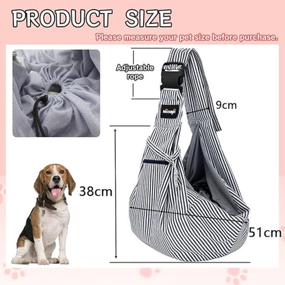 NATUYA Pet Dog Sling Carrier - Dog Sling with Net Bag for Carrier Dogs Cats-Hands Free Pet Bag-Buckle net Pocket pet Bag (Blue Strips)